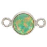 4.6mm 925 Sterling Silver Round spacer with cabochon - imitation Opal Green x1|raw }}