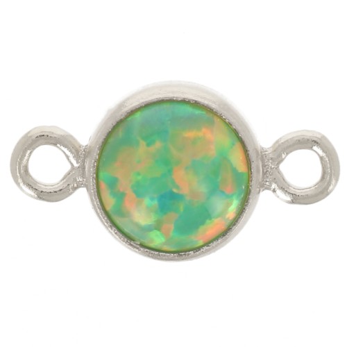 4.6mm 925 Sterling Silver Round spacer with cabochon - imitation Opal Green x1