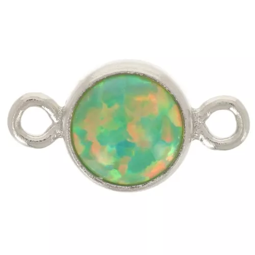 4.6mm 925 Sterling Silver Round spacer with cabochon - imitation Opal Green x1
