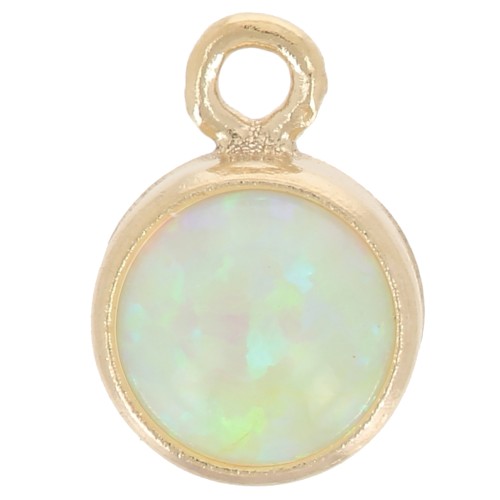 4.6mm Round charm cabochon imitation Mint Opal - Gold filled x1