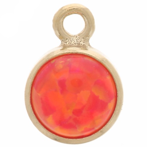 4.6mm Round charm cabochon imitation Red Opal - Gold filled x1