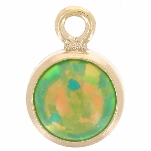 4.6mm Round charm cabochon imitation Green Opal - Gold filled x1