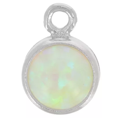 4.6mm 925 Sterling Silver Round charm with cabochon imitation Mint Opal x1