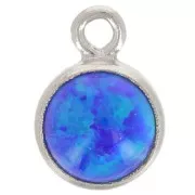 4.6mm 925 Sterling Silver Round charm with cabochon imitation Royal Blue Opal x1