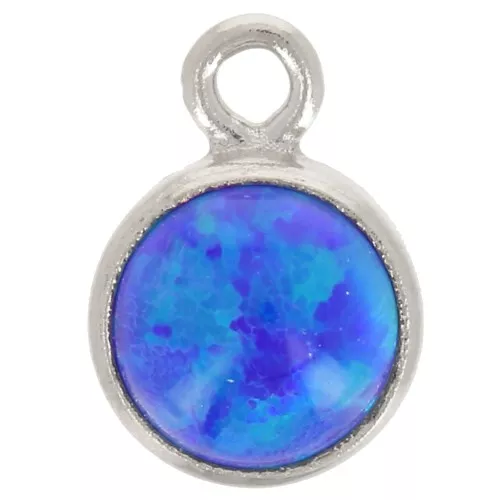4.6mm 925 Sterling Silver Round charm with cabochon imitation Royal Blue Opal x1
