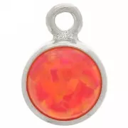 4.6mm 925 Sterling Silver Round charm with cabochon imitation Rouge Opal x1
