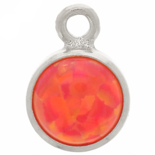 4.6mm 925 Sterling Silver Round charm with cabochon imitation Rouge Opal x1