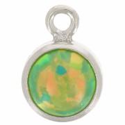 4.6mm 925 Sterling Silver Round charm with cabochon imitation Green Opal x1|raw }}