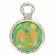 4.6mm 925 Sterling Silver Round charm with cabochon imitation Green Opal x1