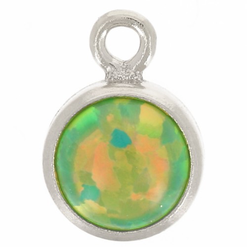 4.6mm 925 Sterling Silver Round charm with cabochon imitation Green Opal x1