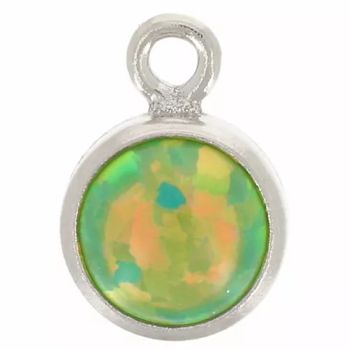4.6mm 925 Sterling Silver Round charm with cabochon imitation Green Opal x1