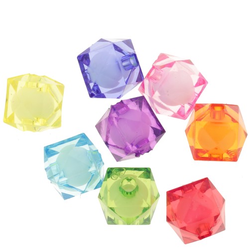 10mm square faceted beads in transparent acrylic - Multicolor x20