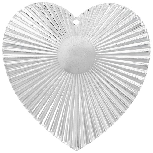 41x40mm Heart pendant with pleated effect for 10mmcabochon - Fine silver plated x1
