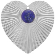 41x40mm Heart pendant with pleated effect for 10mmcabochon - Fine silver plated x1