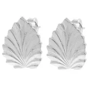 17.5x15.5mm Leaf earstuds with open hoop - Fine silver plated x2