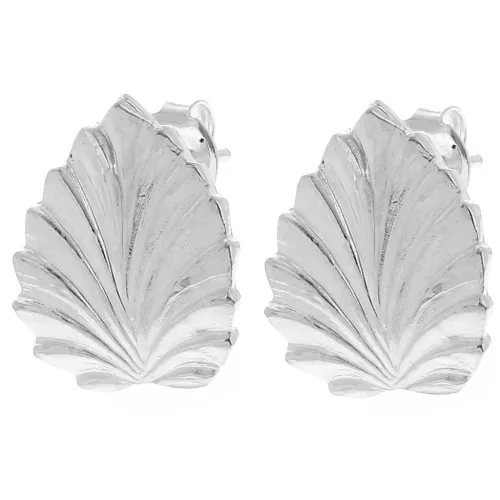 17.5x15.5mm Leaf earstuds with open hoop - Fine silver plated x2