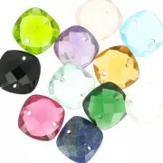 Faceted Spacer 2 square holes 10 mm Quartz Rose x1