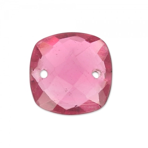 Spacers faceted 2 holes square 10 mm imitation gem - Hydro Tourmaline Rose