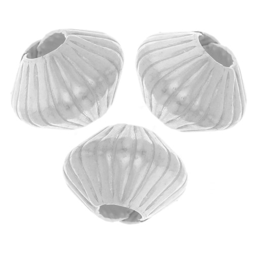 Flattened bicone beads striated 6x5 mm - 925 Sterling Silver x10