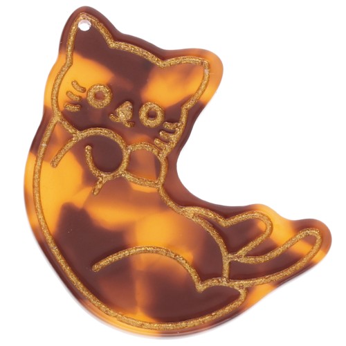 39x36mm acetate cat pendant - Tortoiseshell - Brown - Black x1