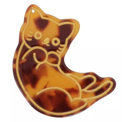 52x47mm Acetate Cat Pendant - Tortoiseshell Brown - Black - Gold x1