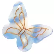 22x29mm Butterfly pendant in acetate - Marbled Blue - Pearlescent Violet x1