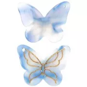 22x29mm Butterfly pendant in acetate - Marbled Blue - Pearlescent Violet x1
