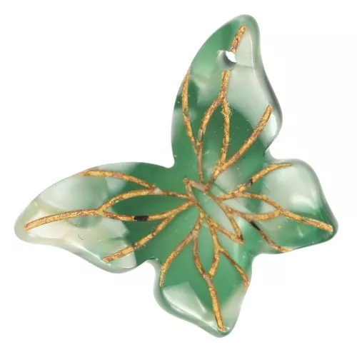 20x27mm Butterfly pendant in acetate - Marbled Green - Pearlescent White x1
