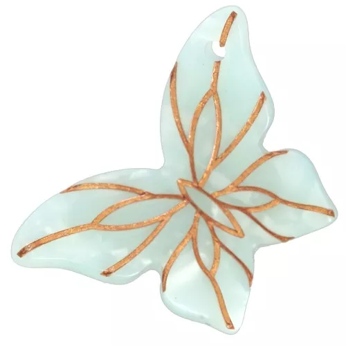 20x29mm Butterfly pendant in acetate - Marbled Water Green Pearl x1