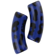 Beads curved tubes 35x11 mm acrylic opaque - Leopard pattern - Blue - Black x4