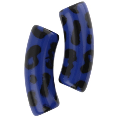 35x11mm opaque acrylic curved tubes Beads - Leopard pattern - Blue - Black x4