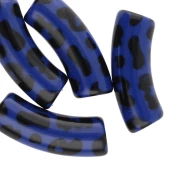 Beads curved tubes 35x11 mm acrylic opaque - Leopard pattern - Blue - Black x4