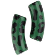 Beads curved tubes 35x11 mm acrylic opaque - Leopard pattern - Green - Black x4