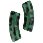 Beads curved tubes 35x11 mm acrylic opaque - Leopard pattern - Green - Black x4
