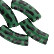 Beads curved tubes 35x11 mm acrylic opaque - Leopard pattern - Green - Black x4