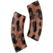 Beads curved tubes 35x11 mm acrylic opaque - Leopard pattern - Brown - Black x4