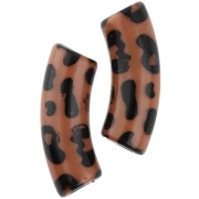 Beads curved tubes 35x11 mm acrylic opaque - Leopard pattern - Brown - Black x4