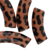 Beads curved tubes 35x11 mm acrylic opaque - Leopard pattern - Brown - Black x4