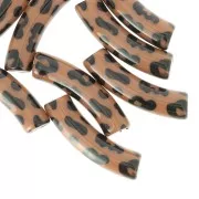 32x8 mm curved tube beads in opaque acrylic - Leopard pattern - Brown - Black x4