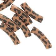 Curved tube beads 19x5 mm in opaque acrylic - Leopard pattern - Brown - Black x4