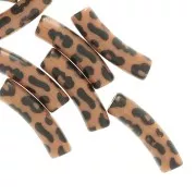 Curved tube beads 19x5 mm in opaque acrylic - Leopard pattern - Brown - Black x4