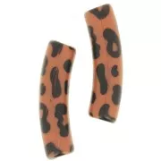 Curved tube beads 19x5 mm in opaque acrylic - Leopard pattern - Brown - Black x4