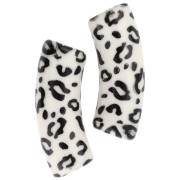 Curved tube beads 35x11 mm acrylic opaque - Cheetah pattern - Ecru - Black x4