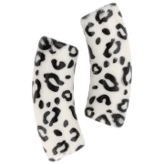 Curved tube beads 35x11 mm acrylic opaque - Cheetah pattern - Ecru - Black x4