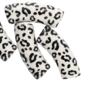 Curved tube beads 35x11 mm acrylic opaque - Cheetah pattern - Ecru - Black x4
