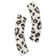 Beads curved tubes 32x8mm acrylic opaque - Cheetah pattern - Ecru - Black x4