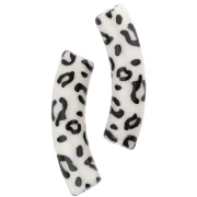 Beads curved tubes 32x8mm acrylic opaque - Cheetah pattern - Ecru - Black x4