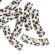 Beads curved tubes 32x8mm acrylic opaque - Cheetah pattern - Ecru - Black x4