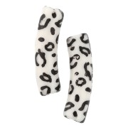 19x5 mm curved tube beads in opaque acrylic - Cheetah pattern - Ecru - Black x4