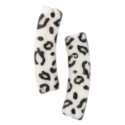 19x5 mm curved tube beads in opaque acrylic - Cheetah pattern - Ecru - Black x4